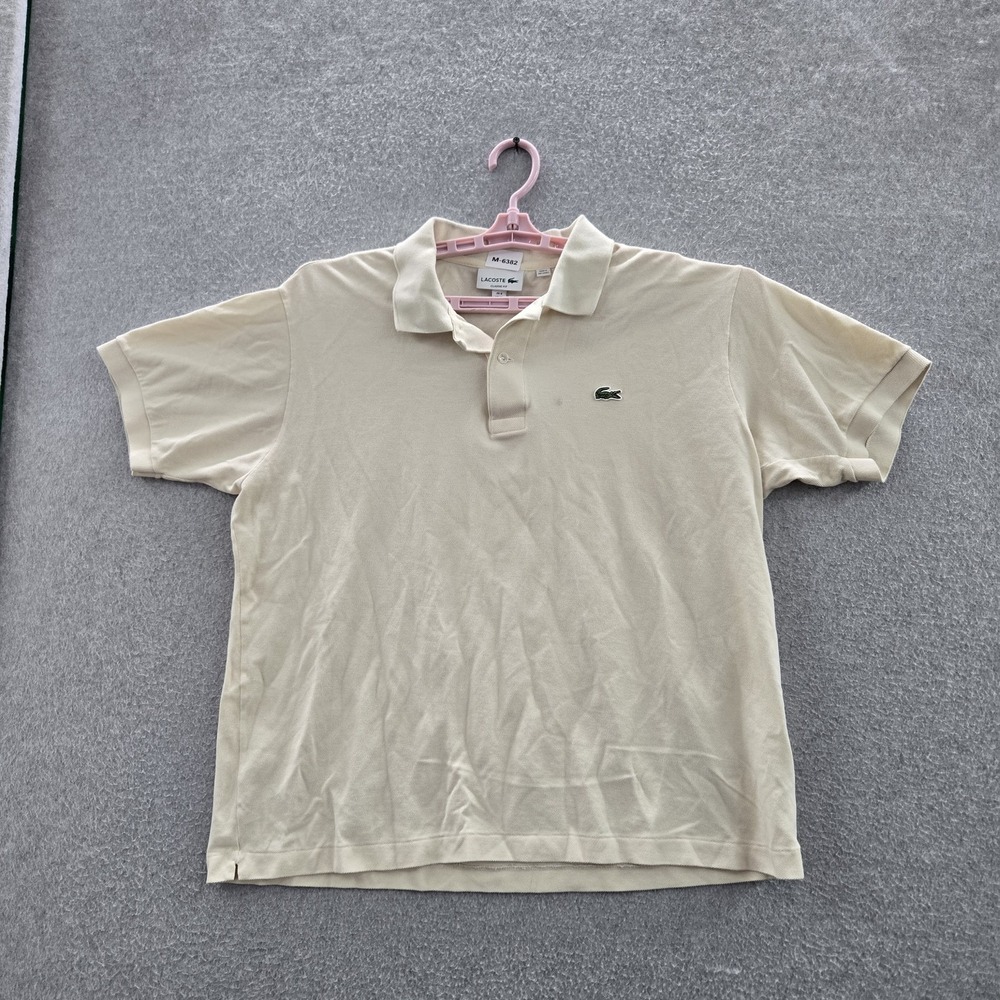 Lacoste Men Polo XL Beige Logo Short Sleeve Cotton READ